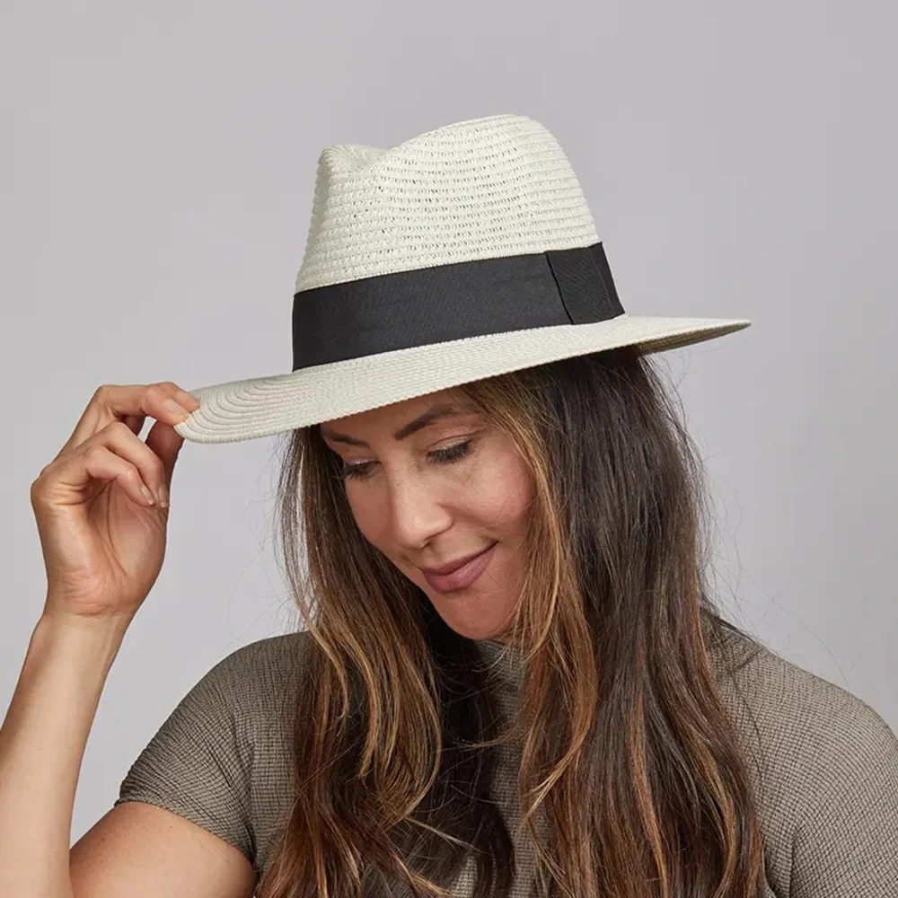{NWT} American Hat Makers | Afternoon Fedora Handmade Straw Hat Cream/Black (MD) - Picture 16 of 16